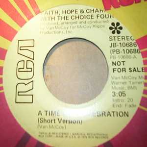 FAITH, HOPE AND CHARITY EITH THE CHOICE FOUR — A TIME FOR CELEBRATION / LONG VERSION record label scan