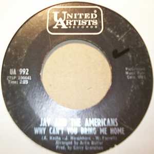 JAY AND THE AMERICANS — WHY CAN'T YOU BRING ME HOME / BABY STOP YOUR CRYIN record label scan