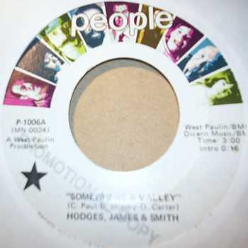 HODGES, JAMES AND SMITH — SOMEWHERE A VALLEY / SAME record label scan