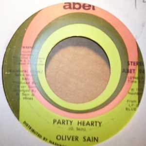 OLIVER SAIN — PARTY HEARTY / SHE'S A DISCO QUEEN record label scan