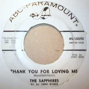 SAPPHIRES — THANK YOU FOR LOVING ME / OUR LOVE IS EVERY WHERE record label scan