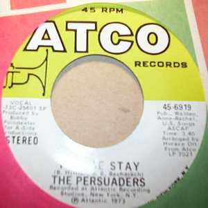 PERSUADERS — PLEASE STAY / BAD, BOLD AND BEAUTIFUL, GIRL record label scan