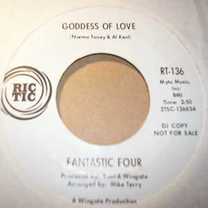 FANTASTIC FOUR — GODDESS OF LOVE / LOVE IS A MANY SPLENDORED THING record label scan