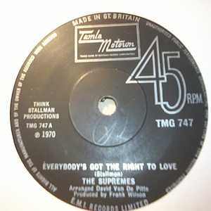 SUPREMES EVERYBODY'S GOT THE RIGHT TO LOVE / BUT I LOVE YOU MORE