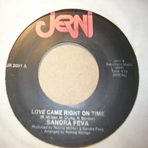 SANDRA FEVA — LOVE CAME RIGHT ON TIME / SAME record label scan