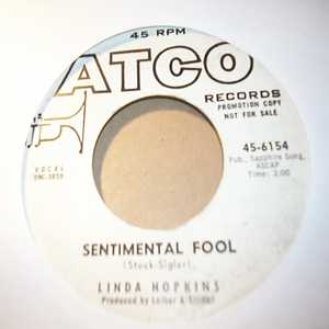 LINDA HOPKINS — SENTIMENTAL FOOL / LOVE IS A MANY SPLENDORED THING record label scan
