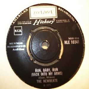 NEWBEATS — RUN BABY RUN / AM I NOT MY BROTHERS KEEPER record label scan
