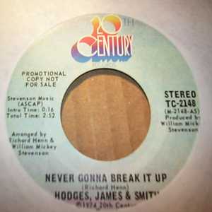 HODGES, JAMES AND SMITH — NEVER GONNA BREAK IT UP / SAME record label scan