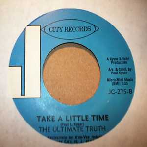 ULTIMATE TRUTH — TAKE A LITTLE TIME / HOOKED ON LOVE record label scan