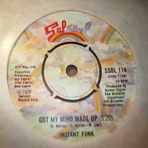 INSTANT FUNK — GOT MY MIND MADE UP / WIDE WORLD OF SPORTS record label scan