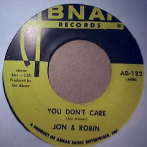 JON AND ROBIN — YOU DON'T CARE / DRUMS record label scan