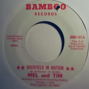 MEL AND TIM — BACKFIELD IN MOTION / DO RIGHT BABY record label scan