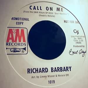 RICHARD BARBARY — CALL ON ME / LIKE YOU BABE record label scan