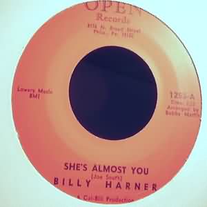 BILLY HARNER — SHE'S ALMOST YOU / FOOL ME record label scan