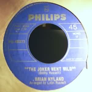 BRIAN HYLAND — JOKER WENT WILD / I CAN HEAR THE RAIN record label scan