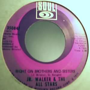 JR WALKER AND THE ALL STARS — RIGHT ON BROTHERS AND SISTERS / TAKE ME GIRL I'M READY record label scan