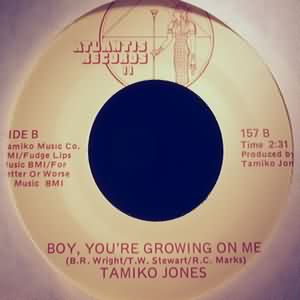 TAMIKO JONES — BOY YOU'RE GROWING ON ME / OHH BABY BABY record label scan