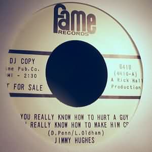 JIMMY HUGHES — YOU REALLY KNOW HOW TO HURT A GUY / LOVING PHYSICIAN record label scan