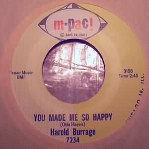 HAROLD BURRAGE — YOU MADE ME SO HAPPY / TAKE ME NOW record label scan