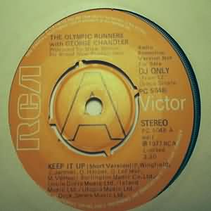 OLYMPIC RUNNERS WITH GEORGE CHANDLER — KEEP IT UP / SAME record label scan