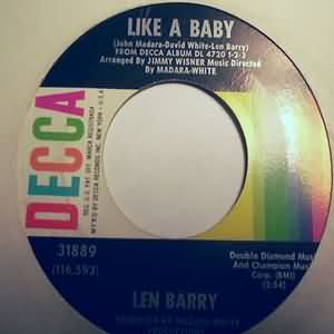 LEN BARRY — LIKE A BABY / HAPPINESS record label scan