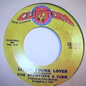 FIVE STAIRSTEPS AND CUBIE — LITTLE YOUNG LOVER / WE MUST BE IN LOVE record label scan