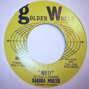 BARBRA MERCER — HEY / CAN'T STOP LOVING YOU BABY record label scan