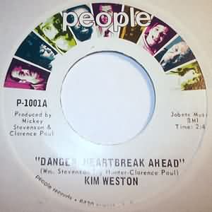 KIM WESTON — DANGER HEARTBREAK AHEAD / I'LL BE THINKIN record label scan