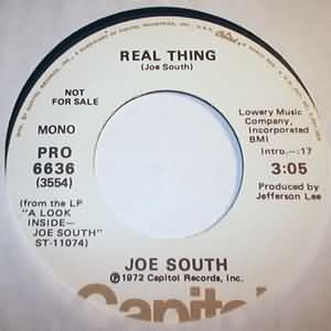 JOE SOUTH — REAL THING / SAVE YOUR BEST record label scan