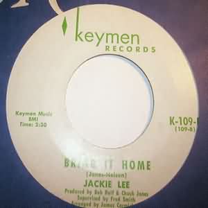 JACKIE LEE — BRING IT HOME / GLORY OF LOVE record label scan