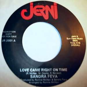SANDRA FEVA — LOVE CAME RIGHT ON TIME / SAME record label scan