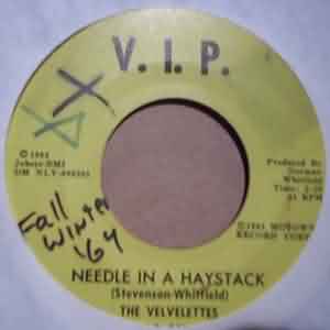 VELVELETTES — NEEDLE IN A HAYSTACK / SHOULD I TELL THEM record label scan