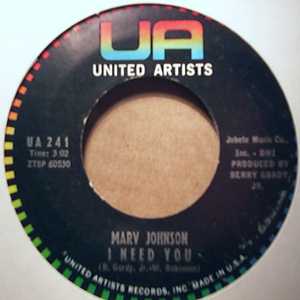MARV JOHNSON — I NEED YOU / MOVE TWO MOUNTAINS record label scan