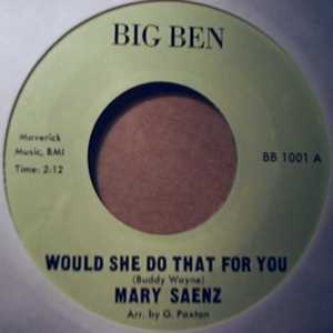 MARY SAENZ — WOULD SHE DO THAT FOR YOU / I THINK IT'S YOU record label scan