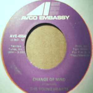 YOUNG HEARTS — CHANGE OF MIND / OO LA WE record label scan