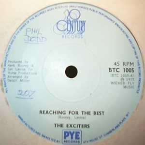 EXCITERS — REACHING FOR THE BEST / KEEP ON REACHIN record label scan
