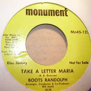 BOOTS RANDOLPH — TAKE A LETTER MARIA / C C RIDER record label scan