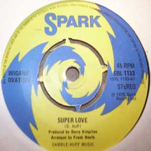 WIGANS OVATION — SUPER LOVE / STAND IN LINE record label scan